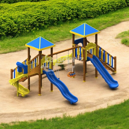 KAP 08 İki Kuleli Ahşap Seri Oyun Parkı