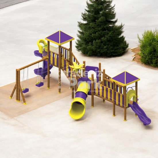 KAP 10 Çift Kuleli Ahşap Seri Oyun Parkı