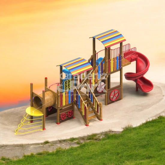 TAP 02 Tren Temalı Ahşap Seri Oyun Parkı
